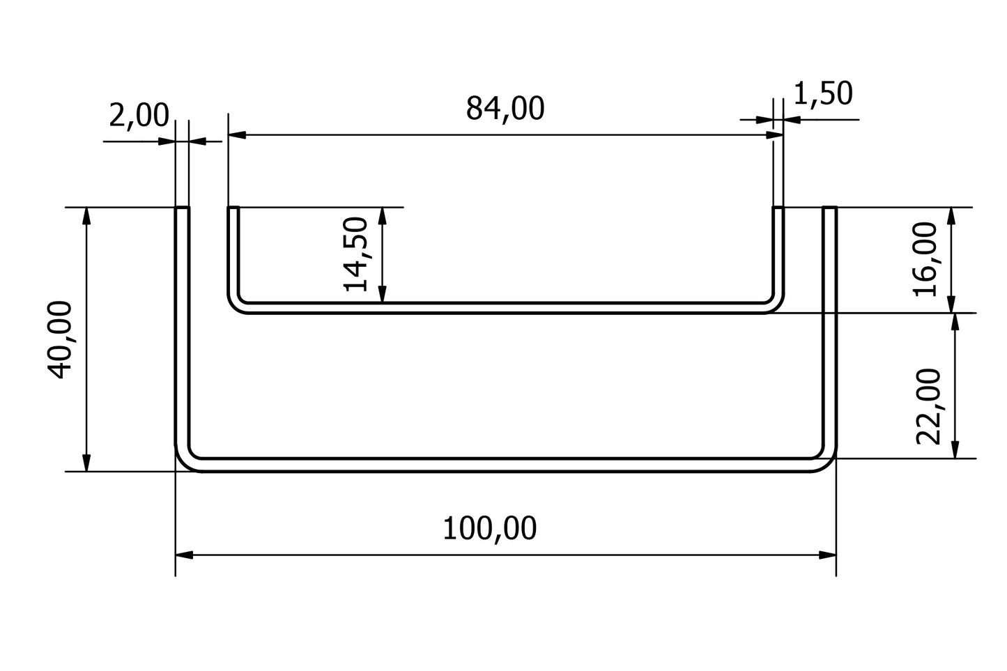 100x40x2mm Tile Insert Strip drain assembly diagram