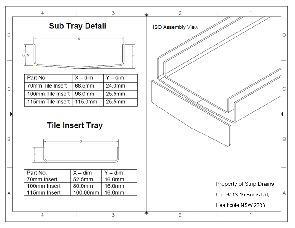 70mm x 24mm x 1.5mm Tile Insert Stainless Steel Strip Drain