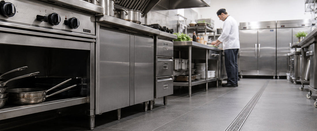 Commercial kitchen drain stainless steel heel guard non slip