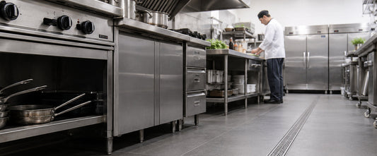 Commercial kitchen drain stainless steel heel guard non slip
