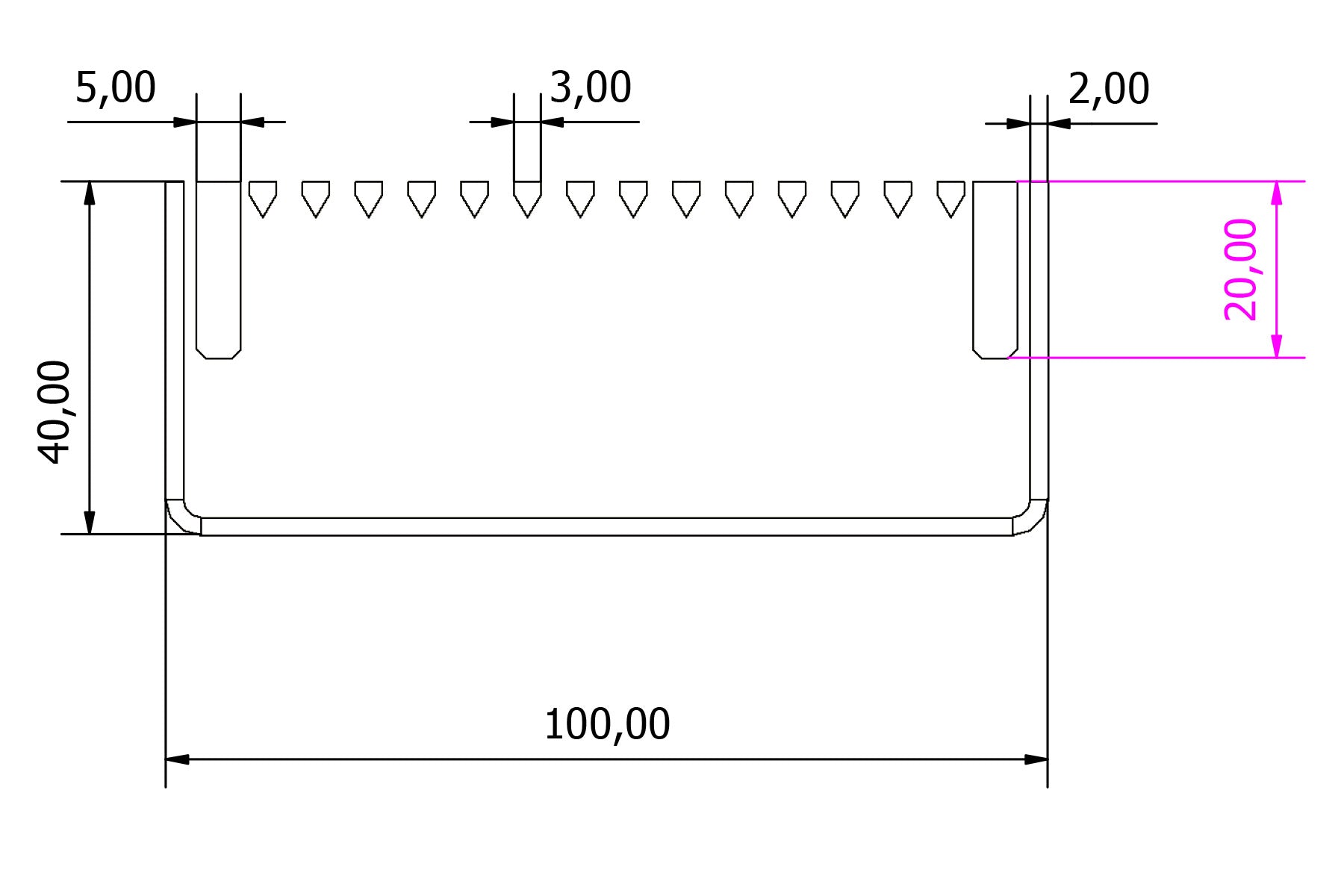 100mm x 40mm wedge wire strip drain assembly diagram.
